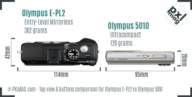 Olympus E-PL2 vs Olympus 5010 top view buttons comparison