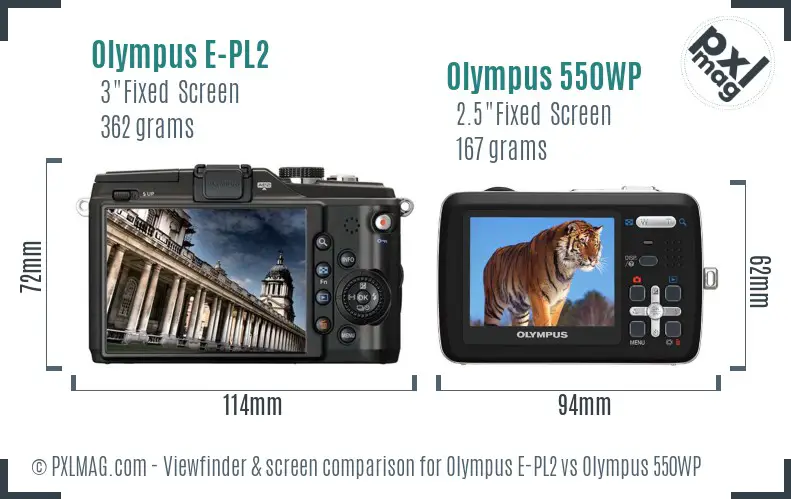 Olympus E-PL2 vs Olympus 550WP Screen and Viewfinder comparison