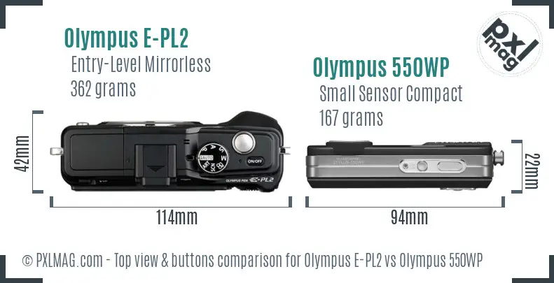 Olympus E-PL2 vs Olympus 550WP top view buttons comparison