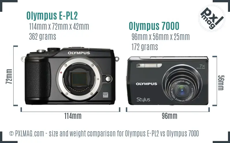 Olympus E-PL2 vs Olympus 7000 size comparison