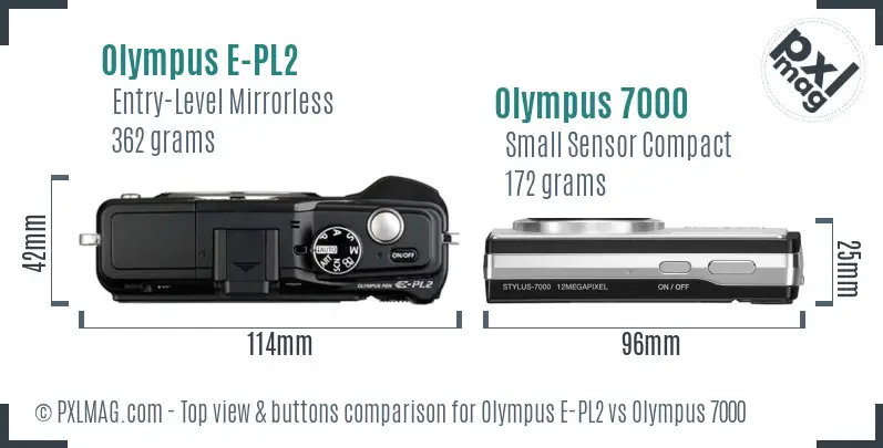 Olympus E-PL2 vs Olympus 7000 top view buttons comparison