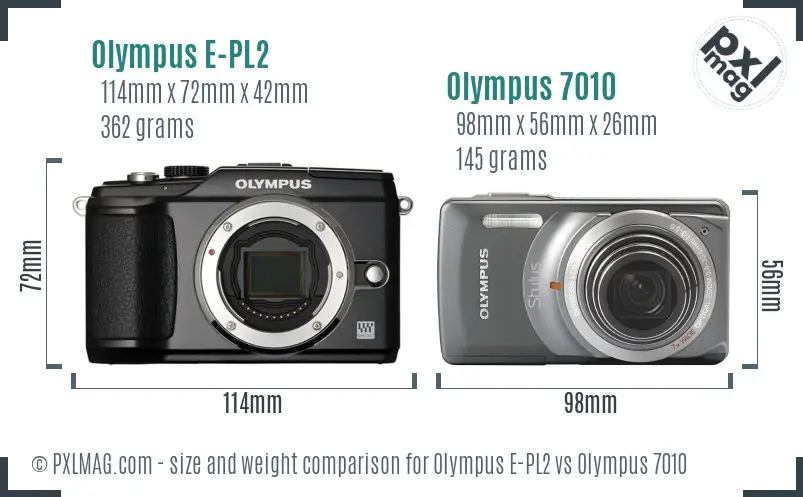 Olympus E-PL2 vs Olympus 7010 size comparison