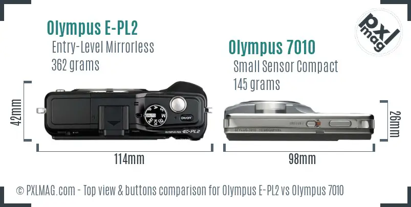 Olympus E-PL2 vs Olympus 7010 top view buttons comparison