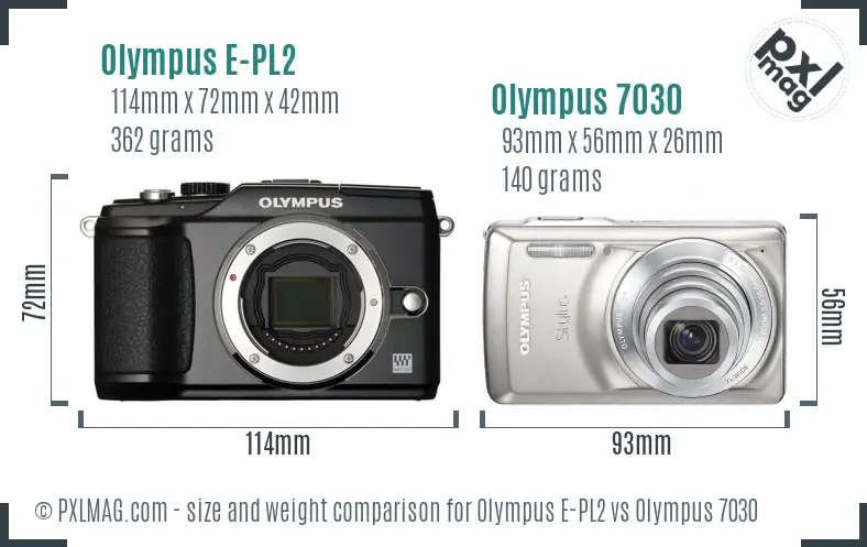 Olympus E-PL2 vs Olympus 7030 size comparison