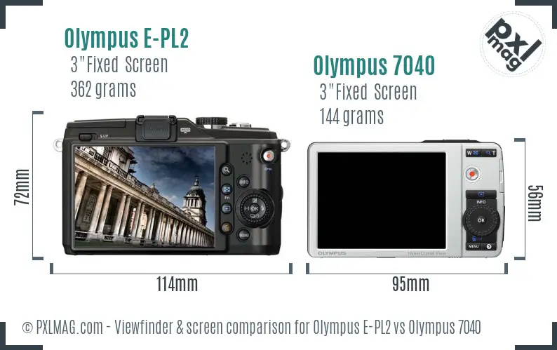 Olympus E-PL2 vs Olympus 7040 Screen and Viewfinder comparison