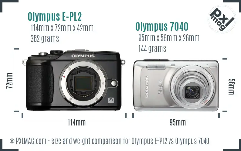 Olympus E-PL2 vs Olympus 7040 size comparison