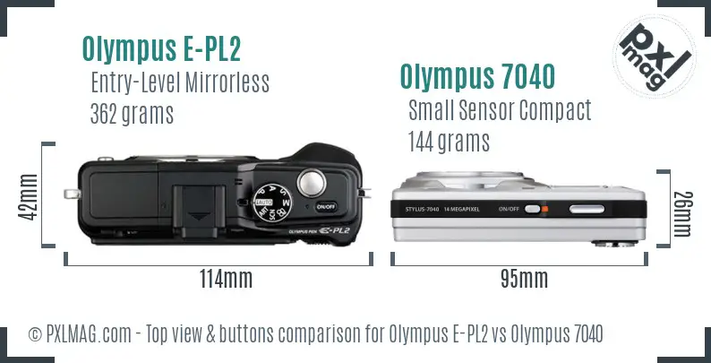 Olympus E-PL2 vs Olympus 7040 top view buttons comparison