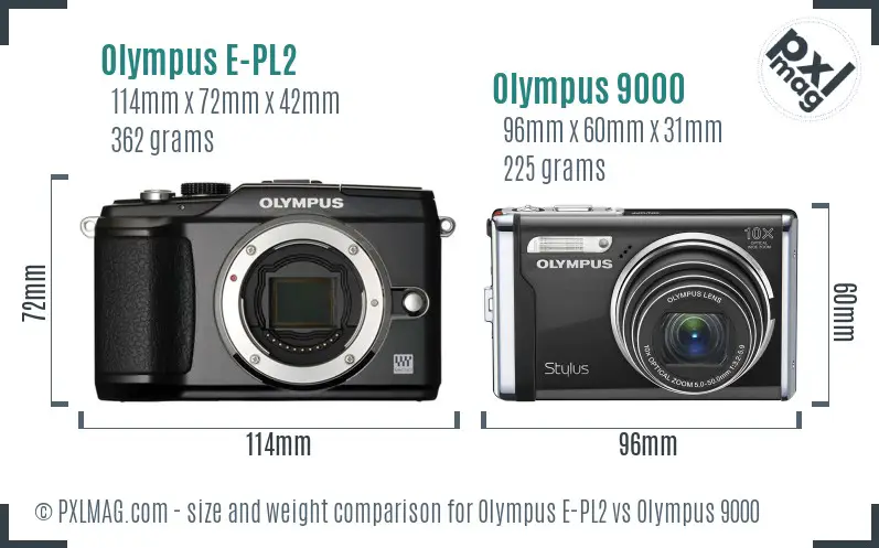 Olympus E-PL2 vs Olympus 9000 size comparison