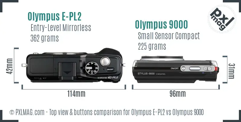 Olympus E-PL2 vs Olympus 9000 top view buttons comparison