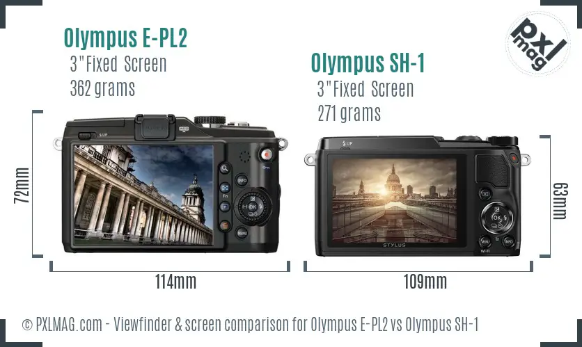 Olympus E-PL2 vs Olympus SH-1 Screen and Viewfinder comparison