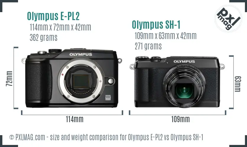Olympus E-PL2 vs Olympus SH-1 size comparison