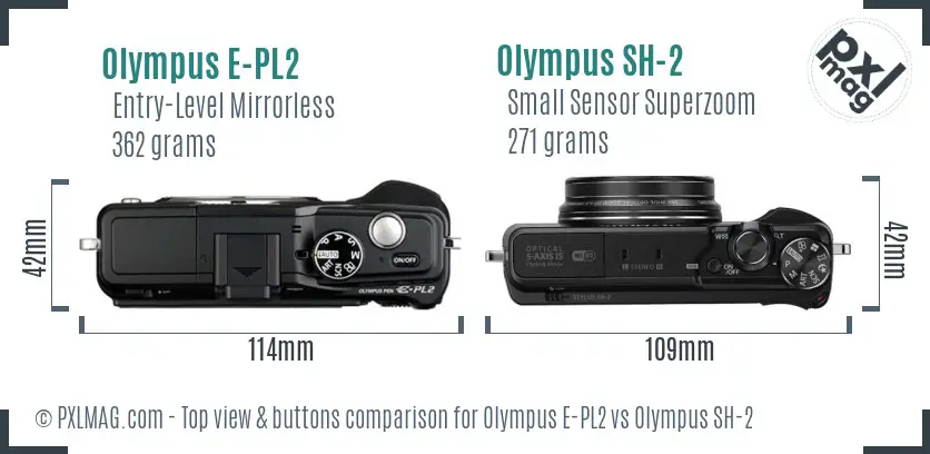 Olympus E-PL2 vs Olympus SH-2 top view buttons comparison