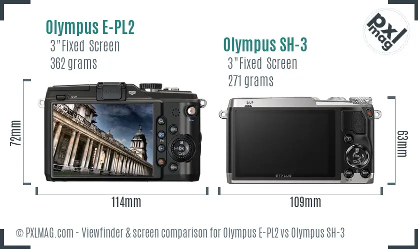 Olympus E-PL2 vs Olympus SH-3 Screen and Viewfinder comparison