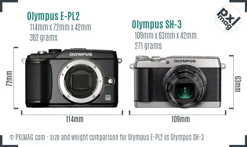 Olympus E-PL2 vs Olympus SH-3 size comparison