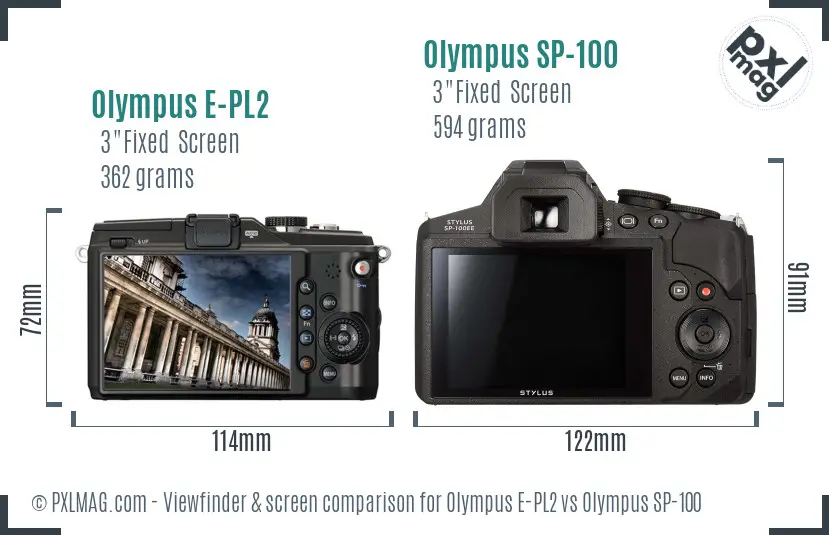 Olympus E-PL2 vs Olympus SP-100 Screen and Viewfinder comparison