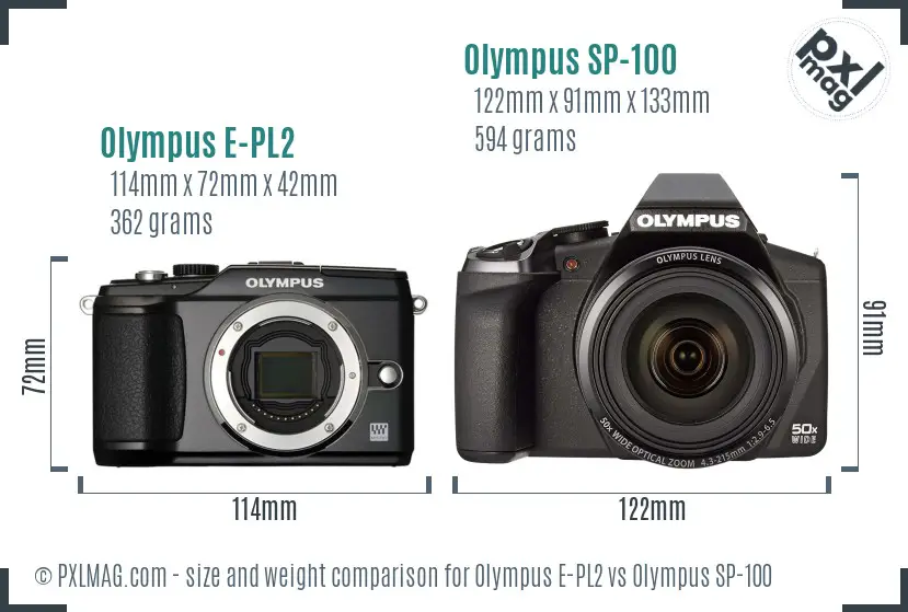 Olympus E-PL2 vs Olympus SP-100 size comparison