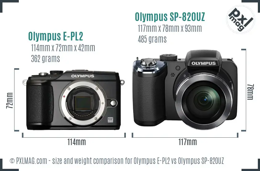 Olympus E-PL2 vs Olympus SP-820UZ size comparison