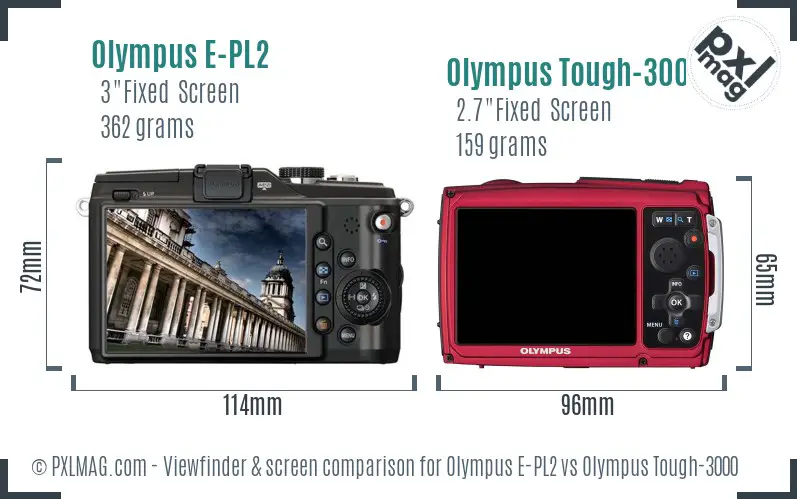 Olympus E-PL2 vs Olympus Tough-3000 Screen and Viewfinder comparison