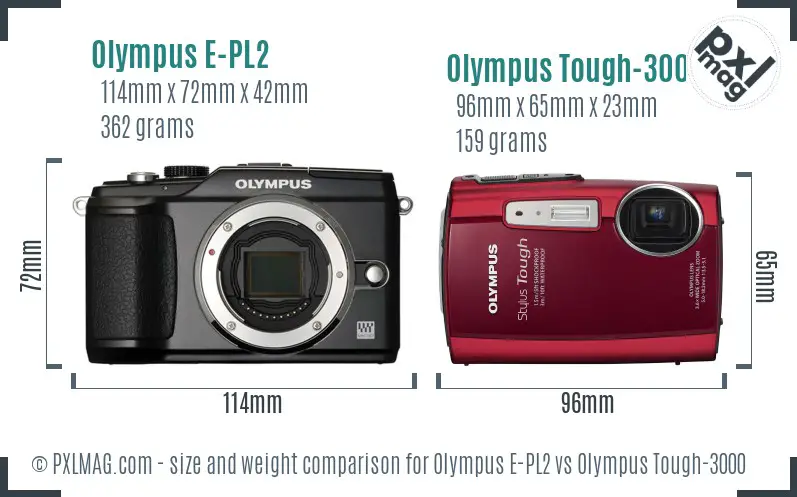 Olympus E-PL2 vs Olympus Tough-3000 size comparison