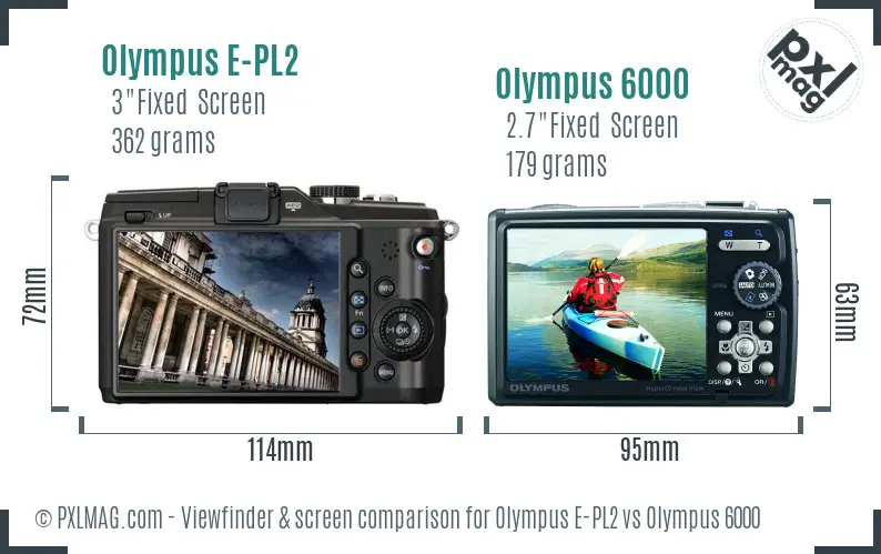 Olympus E-PL2 vs Olympus 6000 Screen and Viewfinder comparison