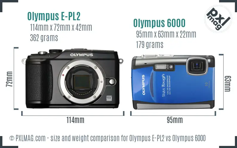 Olympus E-PL2 vs Olympus 6000 size comparison