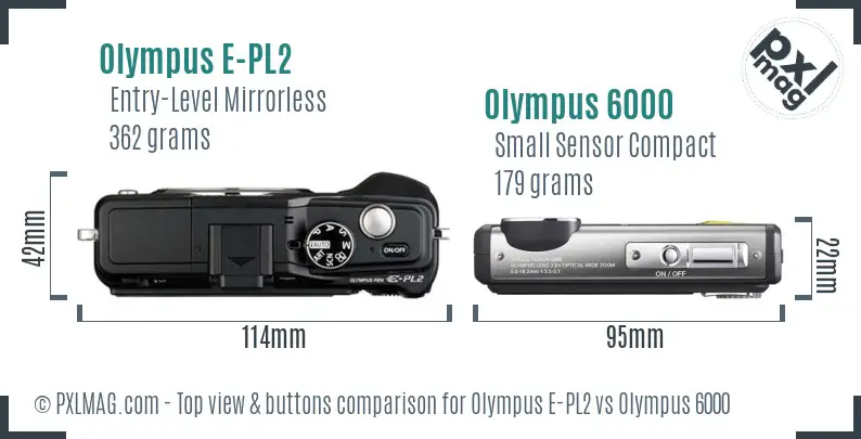 Olympus E-PL2 vs Olympus 6000 top view buttons comparison