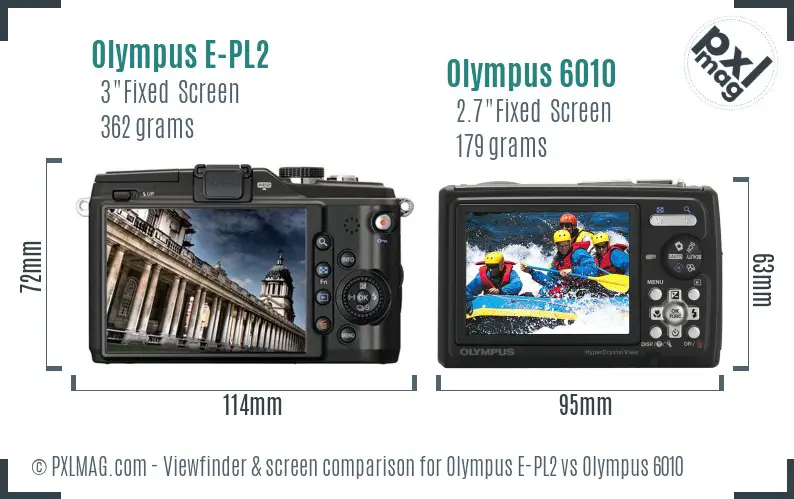 Olympus E-PL2 vs Olympus 6010 Screen and Viewfinder comparison
