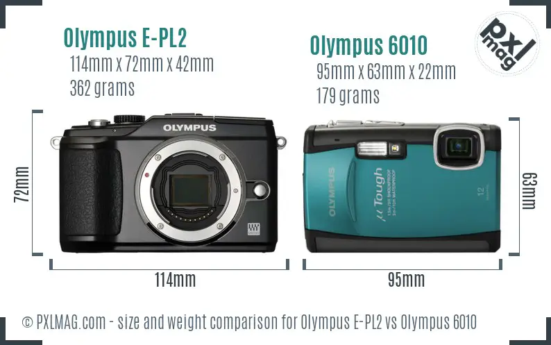 Olympus E-PL2 vs Olympus 6010 size comparison