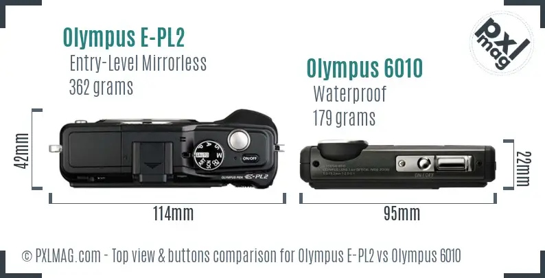Olympus E-PL2 vs Olympus 6010 top view buttons comparison