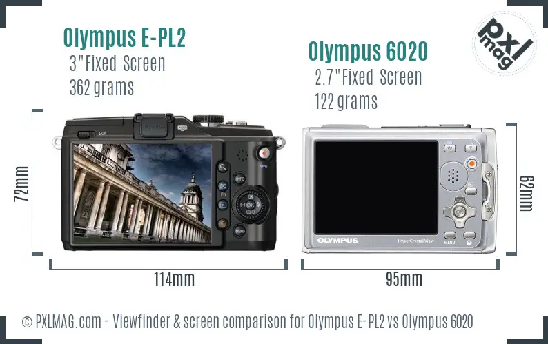 Olympus E-PL2 vs Olympus 6020 Screen and Viewfinder comparison