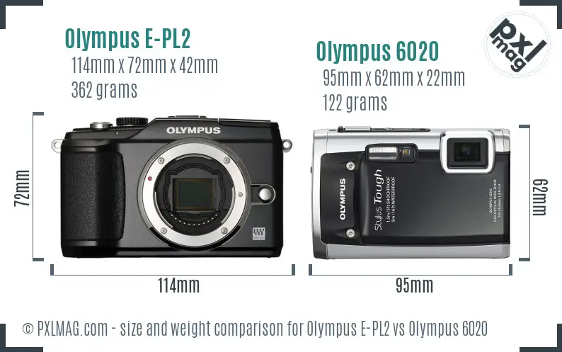 Olympus E-PL2 vs Olympus 6020 size comparison