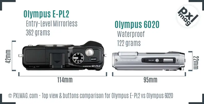 Olympus E-PL2 vs Olympus 6020 top view buttons comparison