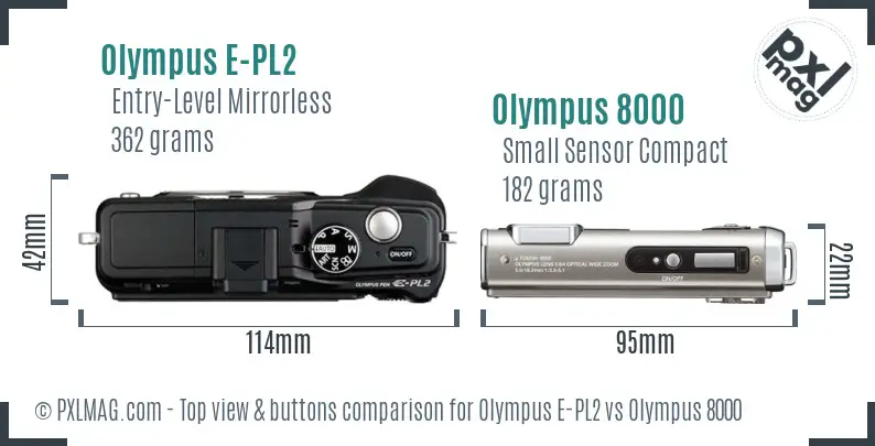 Olympus E-PL2 vs Olympus 8000 top view buttons comparison