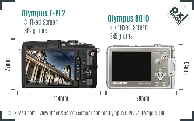 Olympus E-PL2 vs Olympus 8010 Screen and Viewfinder comparison