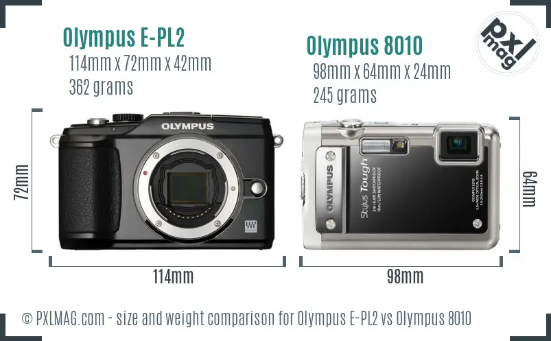 Olympus E-PL2 vs Olympus 8010 size comparison