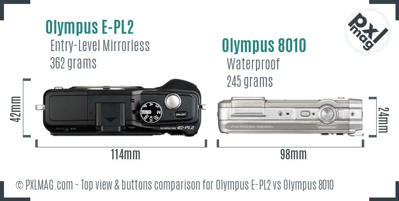 Olympus E-PL2 vs Olympus 8010 top view buttons comparison
