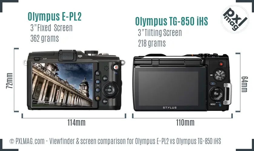 Olympus E-PL2 vs Olympus TG-850 iHS Screen and Viewfinder comparison