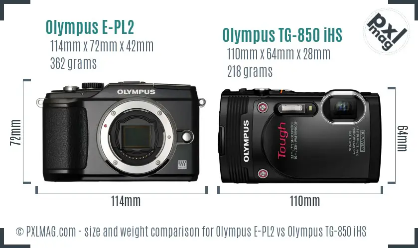 Olympus E-PL2 vs Olympus TG-850 iHS size comparison