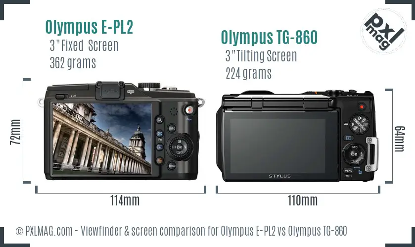 Olympus E-PL2 vs Olympus TG-860 Screen and Viewfinder comparison