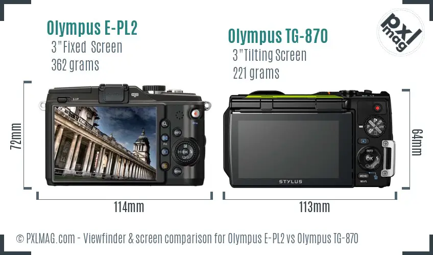 Olympus E-PL2 vs Olympus TG-870 Screen and Viewfinder comparison