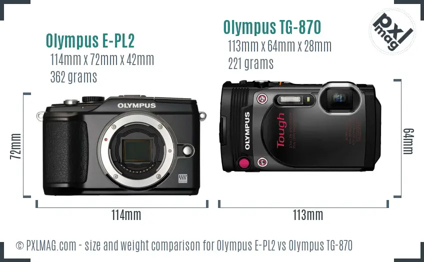 Olympus E-PL2 vs Olympus TG-870 size comparison