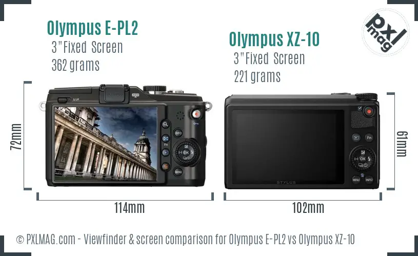 Olympus E-PL2 vs Olympus XZ-10 Screen and Viewfinder comparison