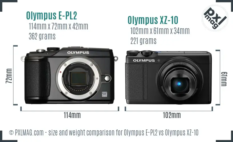 Olympus E-PL2 vs Olympus XZ-10 size comparison