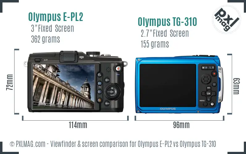 Olympus E-PL2 vs Olympus TG-310 Screen and Viewfinder comparison
