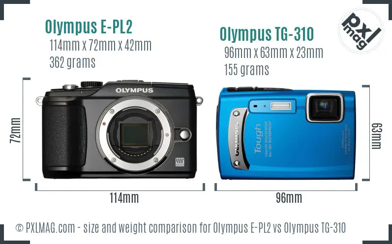 Olympus E-PL2 vs Olympus TG-310 size comparison