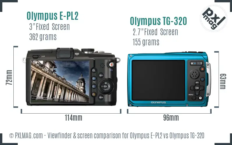 Olympus E-PL2 vs Olympus TG-320 Screen and Viewfinder comparison