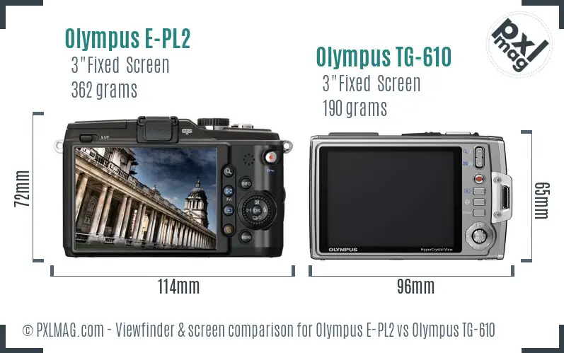 Olympus E-PL2 vs Olympus TG-610 Screen and Viewfinder comparison
