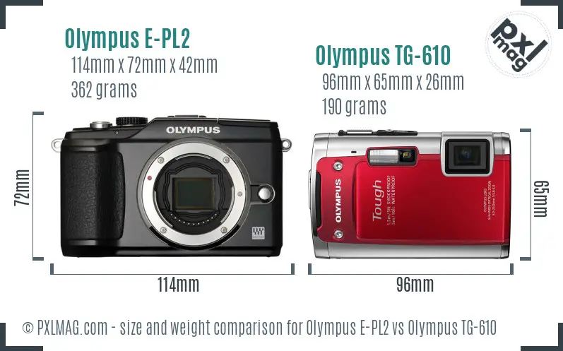 Olympus E-PL2 vs Olympus TG-610 size comparison