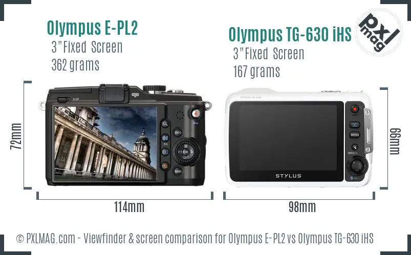 Olympus E-PL2 vs Olympus TG-630 iHS Screen and Viewfinder comparison