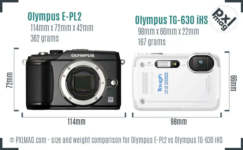 Olympus E-PL2 vs Olympus TG-630 iHS size comparison